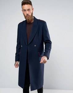 Темно-синее пальто в стиле милитари с добавлением шерсти ASOS - Темно-синий