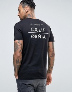 Обтягивающая футболка с надписью California ASOS - Черный