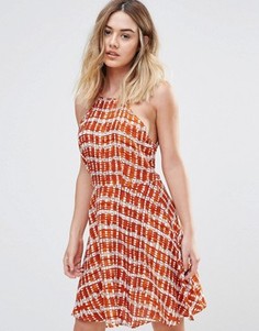 Платье-трапеция в клеточку Native Youth Sashiko - Оранжевый