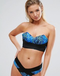 Синий неопреновый бикини-топ со змеиным принтом ASOS FULLER BUST - DD-G - Синий