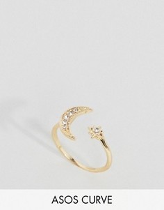 Незамкнутое кольцо с луной и звездой ASOS CURVE - Золотой