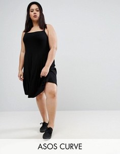 Свободное платье в рубчик в стиле 90-х ASOS CURVE - Черный