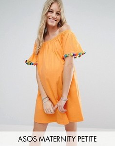 Сарафан с открытыми плечами и помпонами ASOS Maternity PETITE - Оранжевый