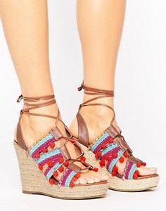 Эспадрильи на танкетке с помпонами и шнуровкой Glamorous - Мульти