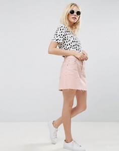 Розовая джинсовая юбка с заниженной талией ASOS - Розовый