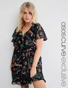 Короткое приталенное платье с цветочным принтом ASOS CURVE - Мульти