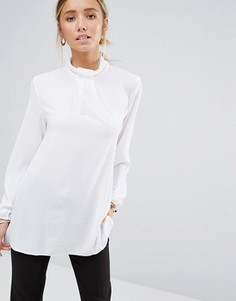 Блузка с длинными рукавами и бантом у горловины Closet - Белый
