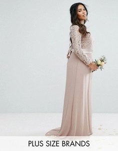 Платье макси с кружевом и бантом TFNC Plus Wedding - Серый