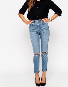 Светлые джинсы слим в винтажном стиле с прорехами ASOS Farleigh - Синий