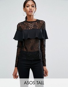 Изысканный кружевной топ с оборкой ASOS TALL - Черный