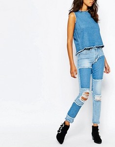 Узкие джинсы в винтажном стиле с необработанным краем Liquor & Poker - Синий