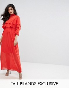 Платье с высоким воротником и оборками Y.A.S Tall Chinz - Красный