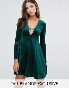 Бархатное приталенное платье с глубоким вырезом Glamorous Tall - Зеленый
