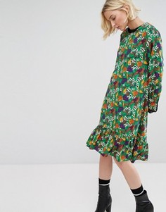Свободное платье миди с асимметричным краем и цветочным принтом STYLENANDA - Зеленый