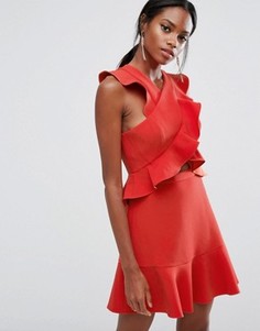 Платье мини с оборками BCBG MAXAZRIA - Красный