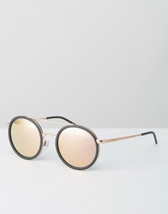 Круглые солнцезащитные очки с золотистыми стеклами Emporio Armani - Черный