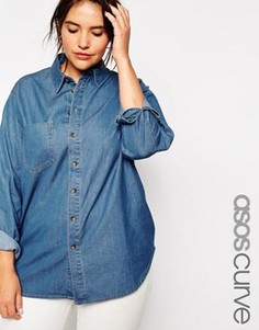 Джинсовая рубашка в стиле ретро ASOS CURVE - Синий