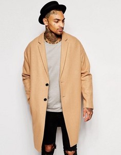 Бежевое пальто с заниженной линией плеч ASOS - Бежевый