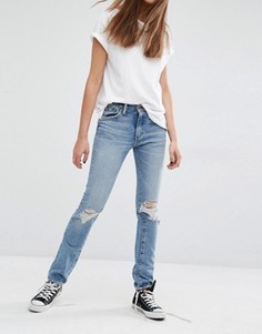 Рваные прямые джинсы с завышенной талией Levis 505 - Синий