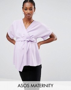 Блузка с запахом и поясом оби ASOS Maternity - Фиолетовый