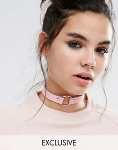 Розоватое кожаное ожерелье‑чокер Reclaimed Vintage - Розовый