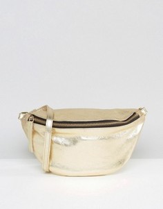 Кожаная классическая сумка-пояс с оттенком металлик ASOS - Золотой