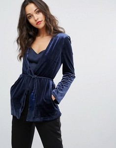 Бархатный пиджак с поясом на талии Vero Moda - Темно-синий