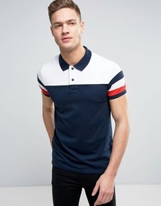 Темно-синее поло узкого кроя в стиле колор блок Tommy Hilfiger - Темно-синий