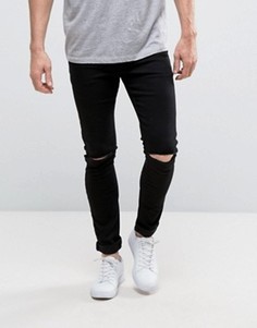 Черные джинсы с напылением и рваными коленями ASOS - Черный
