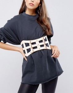 Широкий решетчатый ремень ASOS - Бежевый