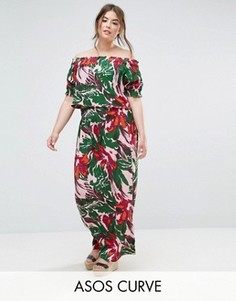 Юбка макси с пальмовым принтом ASOS CURVE - Мульти