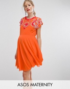 Короткое приталенное платье с отделкой ASOS Maternity SALON - Оранжевый