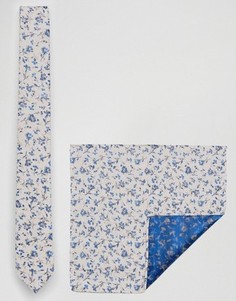 Галстук и платок для нагрудного кармана с цветочным принтом Burton Menswear - Кремовый