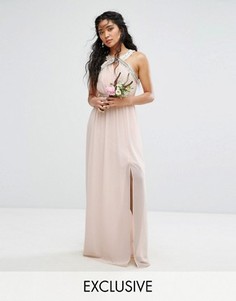 Платье макси с запахом и отделкой TFNC WEDDING - Розовый