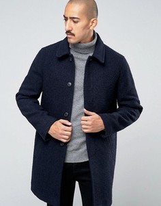 Темно-синее пальто из ткани букле с высоким содержанием шерсти Stanley Adams - Темно-синий