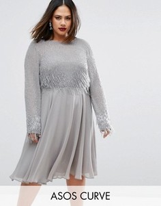 Платье миди с длинными рукавами ASOS CURVE - Серый