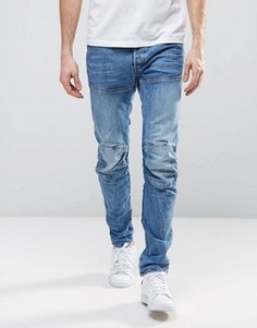 Светлые потертые узкие джинсы G-Star Elwood 5620 3D - Синий