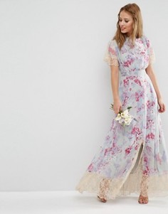 Платье макси с принтом и кружевом ASOS WEDDING - Мульти