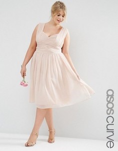 Платье миди с оборками ASOS CURVE WEDDING - Розовый