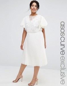 Платье миди с отделкой кроше и вставками из органзы ASOS CURVE - Кремовый