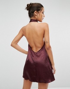 Шелковистое платье-трапеция с лентой вокруг шеи Missguided - Фиолетовый