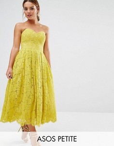 Кружевное платье‑бандо миди с вырезом сердечком ASOS PETITE - Желтый