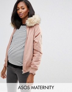 Бомбер для беременных с искусственным мехом ASOS Maternity - Бежевый