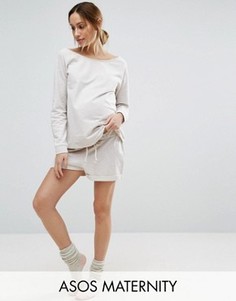 Меланжевые трикотажные шорты для беременных ASOS Maternity LOUNGE - Бежевый