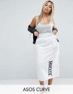 Юбка-карандаш с текстовым принтом ASOS CURVE - Белый