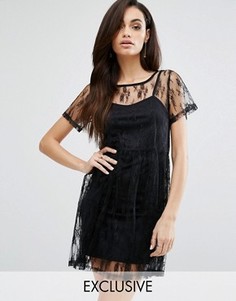 Свободное платье с кружевным верхним слоем Prettylittlething - Черный