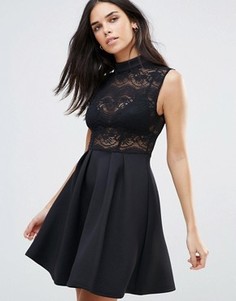 Платье с кружевным верхом и структурированной юбкой Oh My Love - Черный