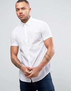 Белая эластичная приталенная рубашка с короткими рукавами и логотипом Armani Jeans - Белый