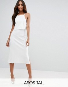 Платье миди в рубчик с кроп-топом ASOS TALL - Кремовый