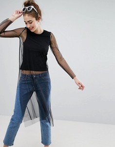 Многослойный топ с сетчатыми рукавами Monki - Черный